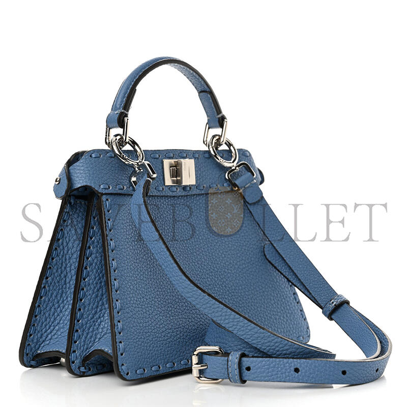 F**di cuoio romano selleria macro stitchings petite peekaboo i see u iconic satchel placca argento (20*15*11cm)